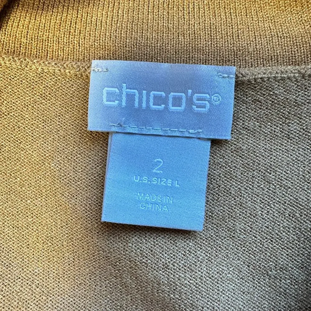Chico's Turtleneck Sweater Over Blouse Tan White 2 Large Contemporary Lagenlook